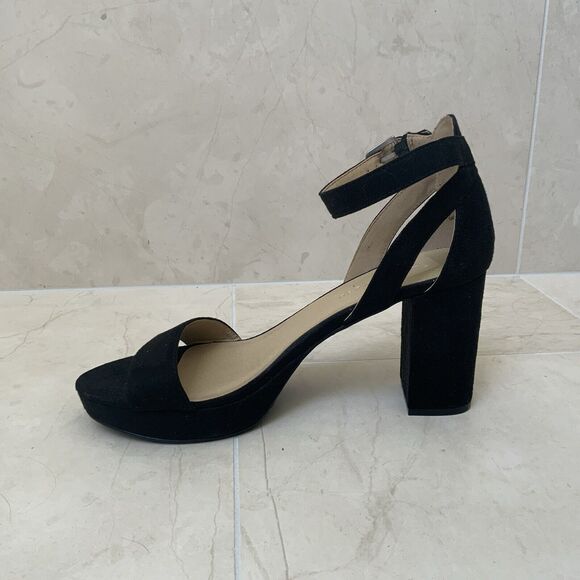 Chinese Laundry Sz US 10 Sandals Heels Shoes Black Suede Ankle Strap NWOB - Picture 4 of 12